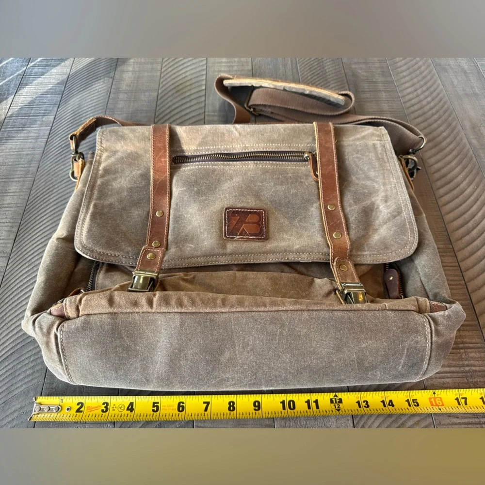 Vintage ZB Brown Canvas & Leather Adjustable Straps Messenger Bag
